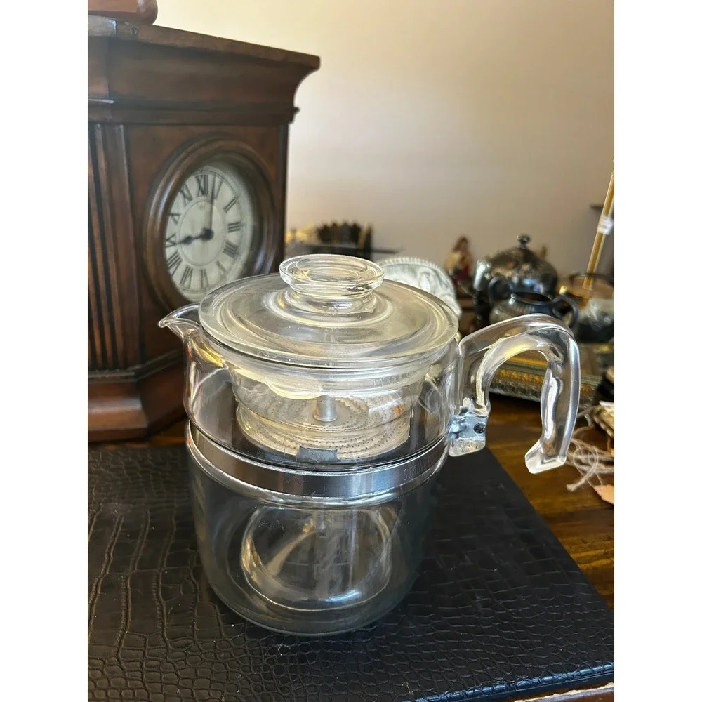 Vintage Pyrex Flameware 7759 Glass 9 Cup Stovetop Coffee Percolator Complete Set